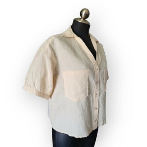 Linen Cotton Oversized Crop Top  ESQUALO Sz Small - Picture 5 of 11